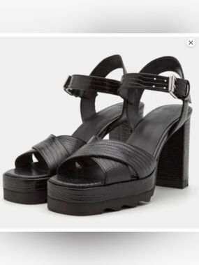 The Kooples High Heel Bovine Leather Lug Sole Sandals Black